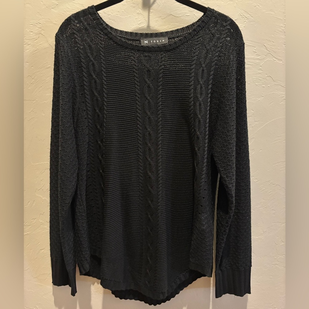 EUC Pointelle Black Knit Sweater Size M